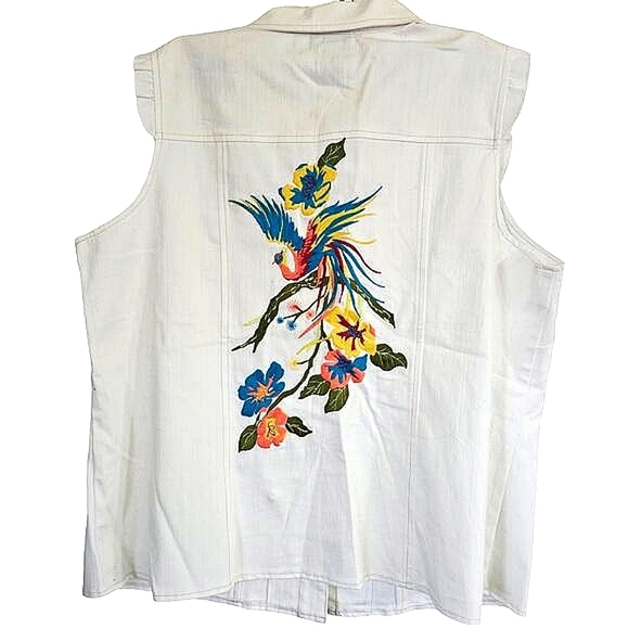 Embroidered Denim Vest by‎ NY Collection Woman White Sz X - Picture 1 of 9